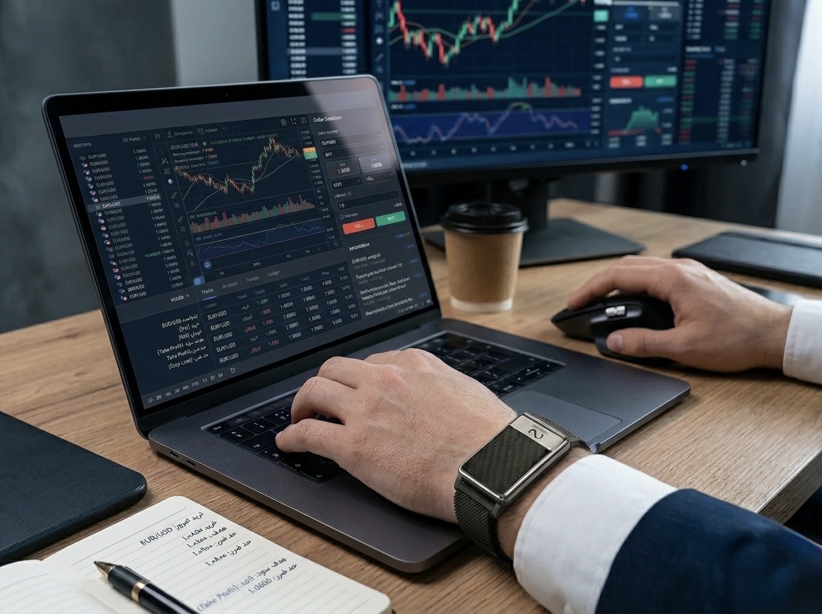 Band on a trader at the desk.
