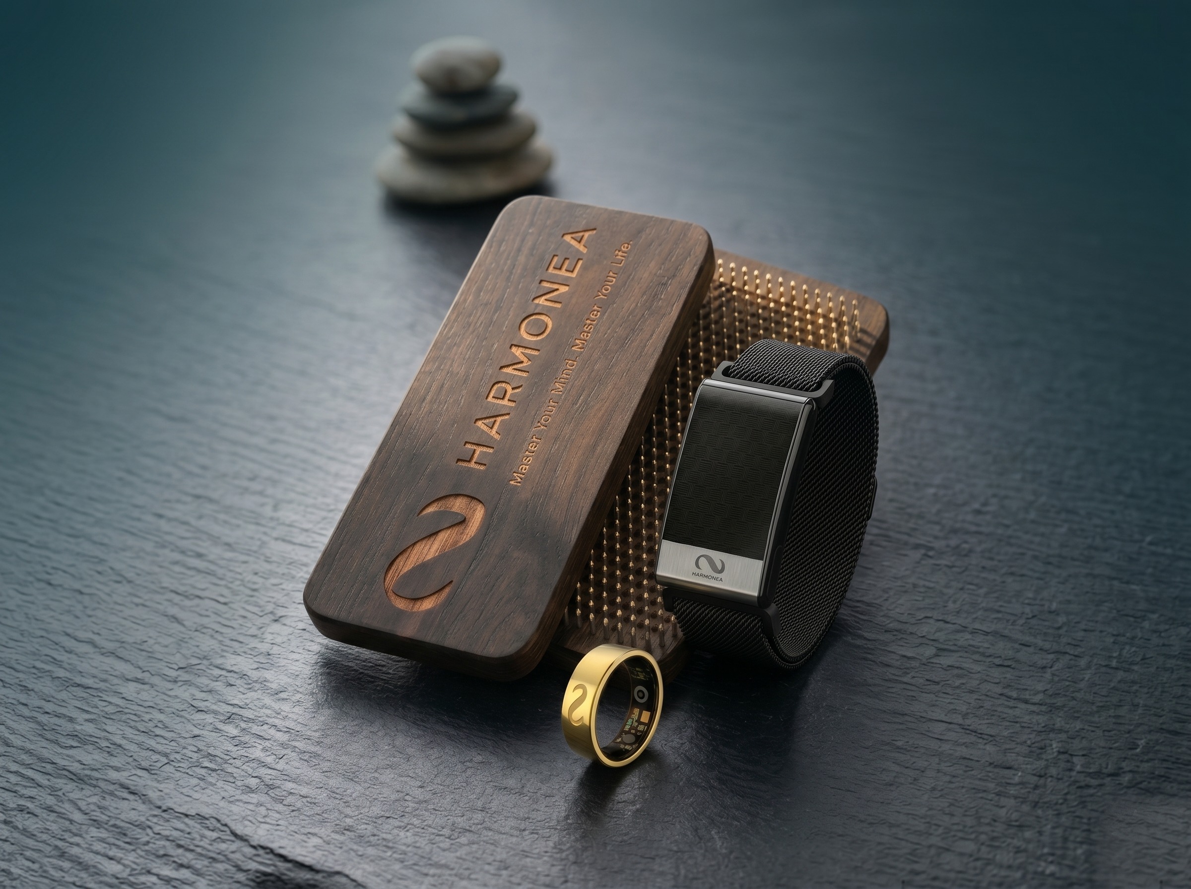 Harmony Board, Band and Ring on dark slate