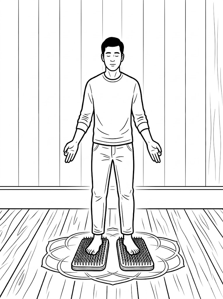 Step three: barefoot, hands free, eyes closed